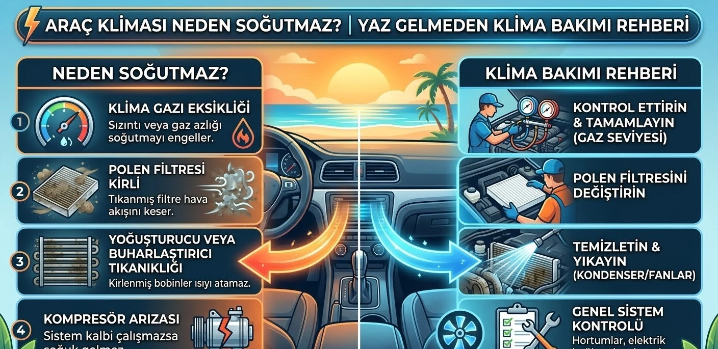 Araç Kliması Neden Soğutmaz? Yaz Gelmeden Klima Bakımı Rehberi